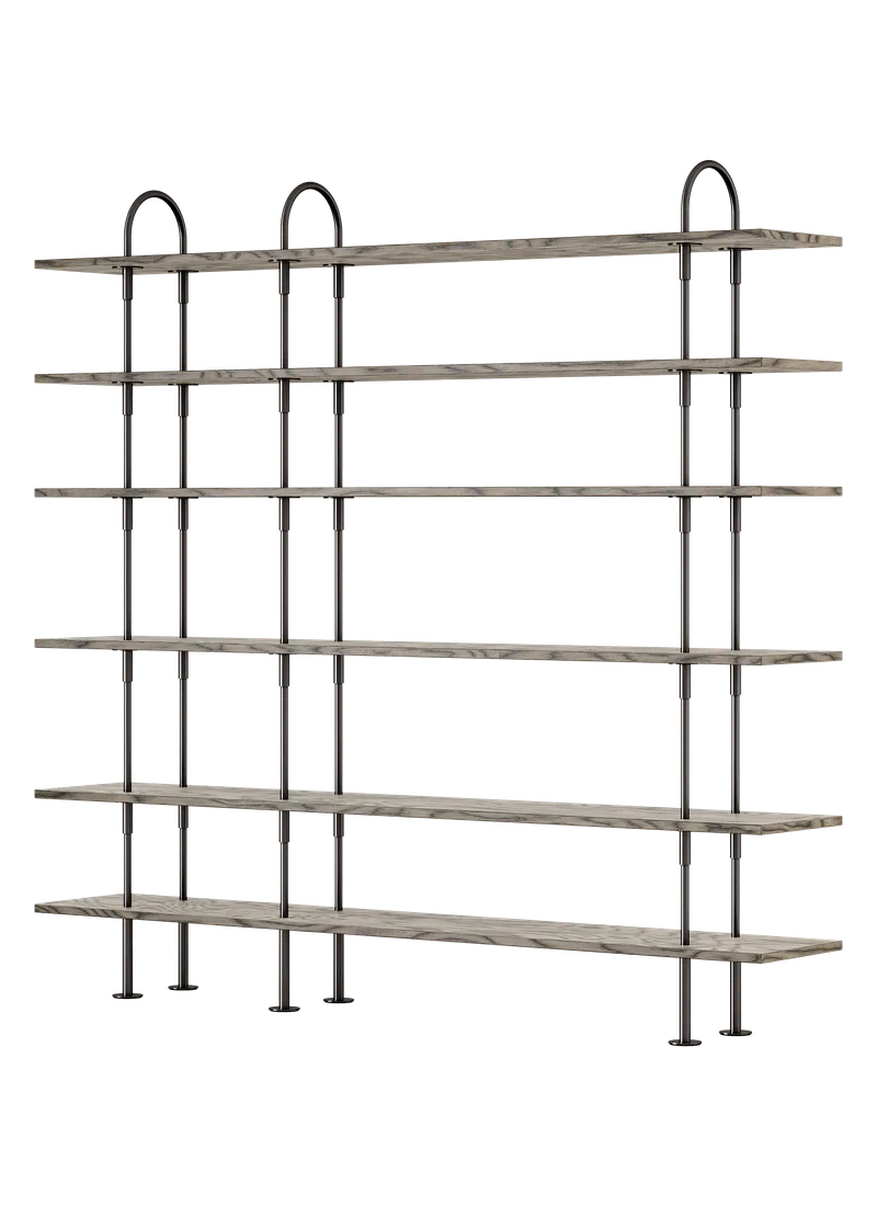 Keen Shelving System by GUBI in 208 cm, 198 cm – 6 Shelves, ALPI Sottsass Gray, Black Brass – product photo