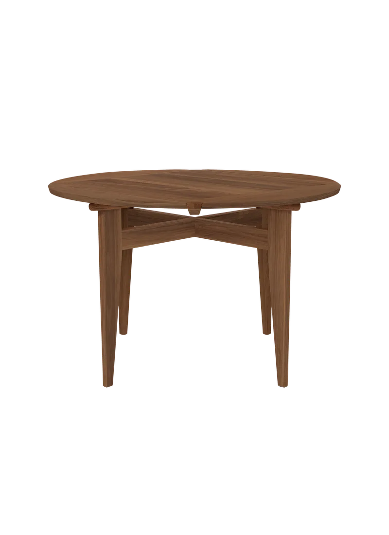 B-Table Dining Table, Pivoting Extendable Top by GUBI in American Walnut Matt Lacquered, American Walnut Matt Lacquered, 85 × 85 / Ø116 cm – product photo 1 of 5