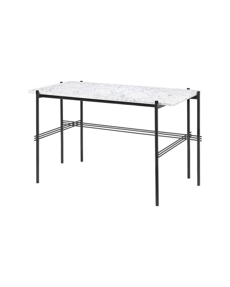 TS Desk by GUBI in White Carrara Marble, Black base, 120 × 60 cm – product photo
