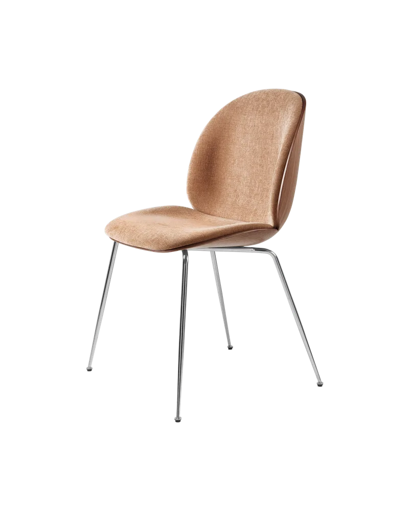 Beetle Dining Chair, 3D Veneer & Front Upholstered by GUBI in Belsuede Special FR, Dedar (132, Standard), Chrome, American Walnut Semi Matt Lacquered, EU – product photo 3 of 3
