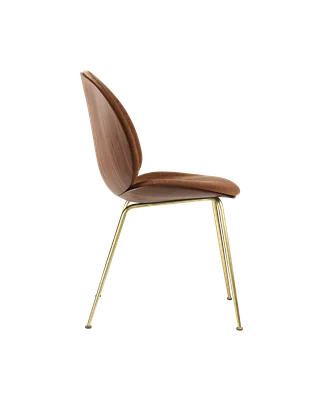 Beetle Dining Chair, 3D Veneer & Front Upholstered by GUBI in Belsuede Special FR, Dedar (132, Standard), Brass Semi Matt, American Walnut Semi Matt Lacquered, EU – product photo 2 of 3
