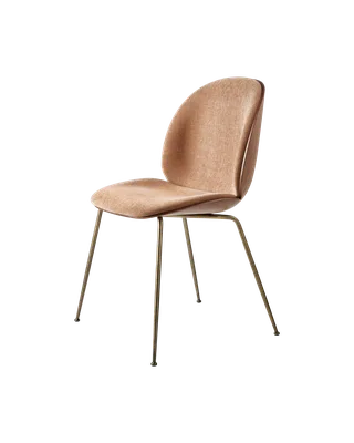 Beetle Dining Chair, 3D Veneer & Front Upholstered by GUBI in Belsuede Special FR, Dedar (132, Standard), Antique Brass, American Walnut Semi Matt Lacquered, GLOBAL – product photo 6 of 6