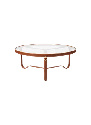 Adnet Coffee Table, Circular by GUBI in Tan Leather, Glass, Ø100 cm – product photo 3 of 3