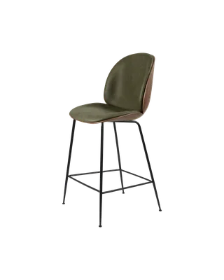 Beetle Counter Chair, 3D Veneer & Front Upholstered by GUBI in American Walnut Semi Matt Lacquered, Matt Black, Soft Leather, GUBI (Army, Standard) – product photo 4 of 4