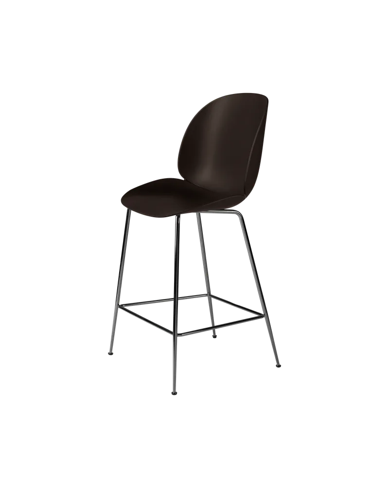Beetle Counter Chair, Un-Upholstered von GUBI in Mocha Brown, Black Chrome, Conic base – Produktfoto 3 von 3