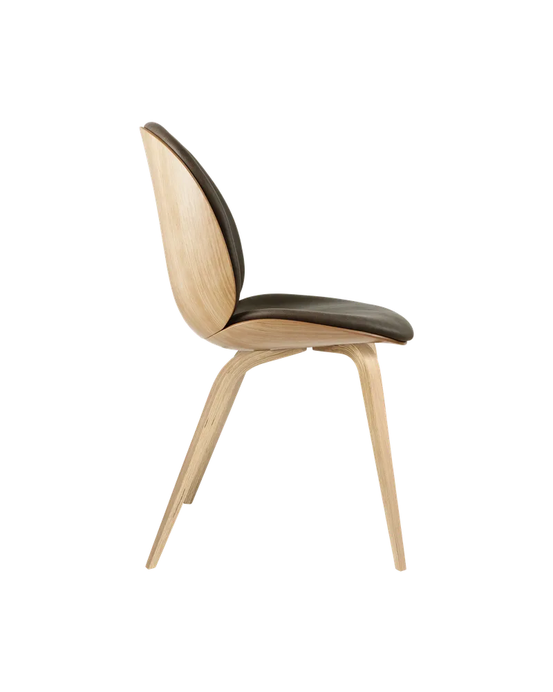 Beetle Dining Chair, 3D Veneer & Front Upholstered by GUBI in Soft Leather, GUBI (Gray, Standard), Oak Semi Matt Lacquered, Oak Semi Matt Lacquered, EU – product photo 1 of 3