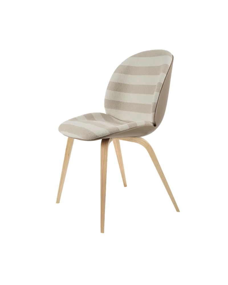 Beetle Dining Chair, Front Upholstered van GUBI in Kvadrat Sahco, Acca Stripe 0131, Oak Semi Matt, New Beige – productfoto 5 van 5