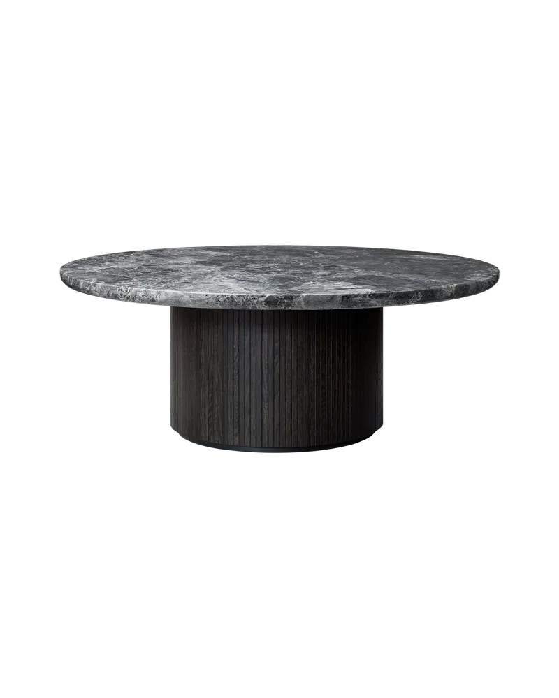 Moon Coffee Table, Round by GUBI in Grey Emperador Marble, Brown/Black Stained Veneer Oak Lacquered, Ø120 x H45 cm – product photo
