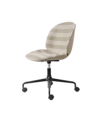 Beetle Meeting Chair, 3D Veneer & Front Upholstered by GUBI in Kvadrat Sahco, Acca Stripe 0131, New Beige, Height adjustable 4-star base w. castors, Matt Black – product photo 5 of 5
