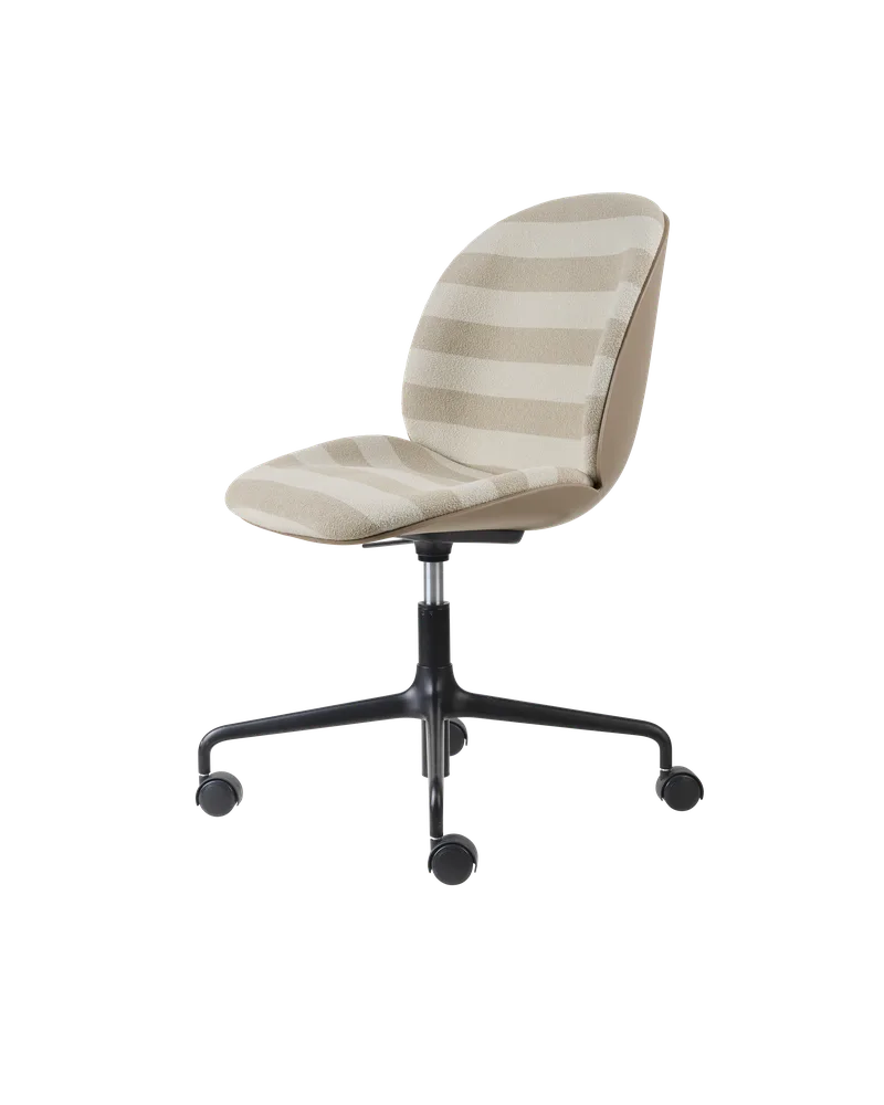 Beetle Meeting Chair, 3D Veneer & Front Upholstered by GUBI in Kvadrat Sahco, Acca Stripe 0131, New Beige, Height adjustable 4-star base w. castors, Matt Black – product photo 5 of 5