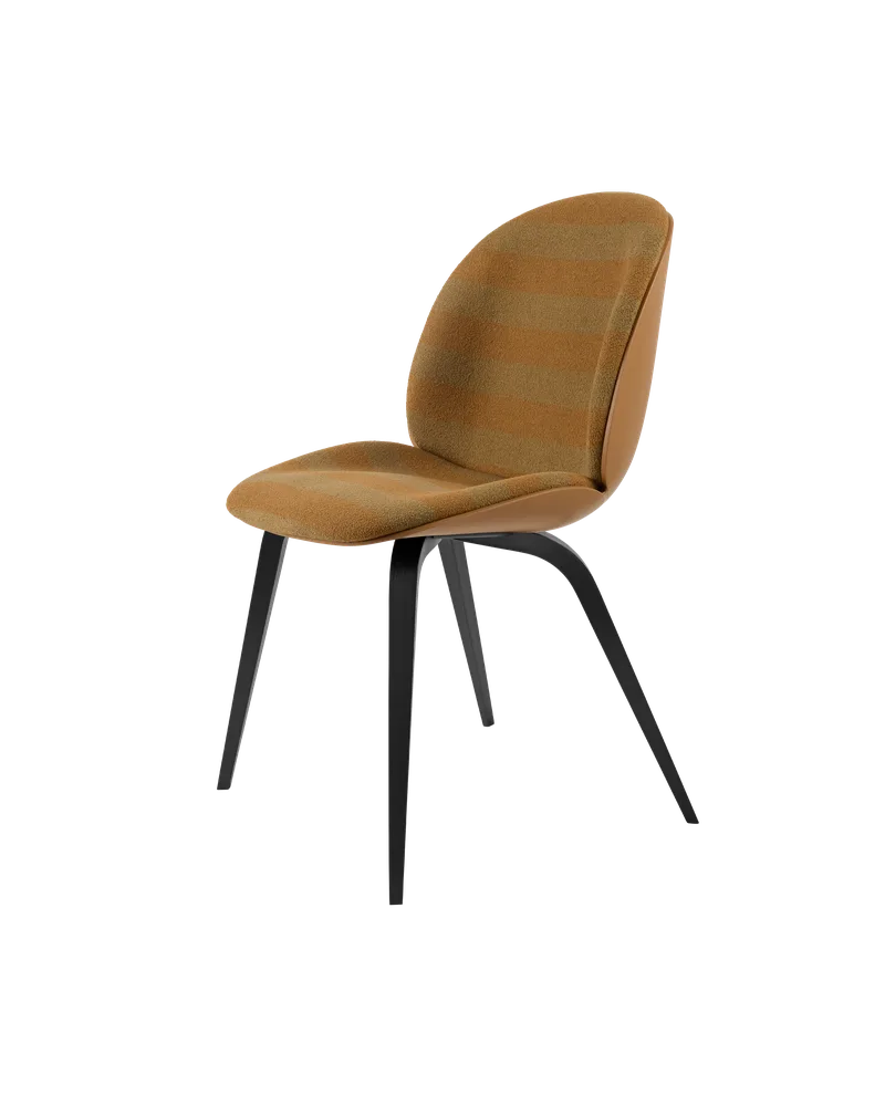 Beetle Dining Chair, Front Upholstered van GUBI in Kvadrat Sahco, Acca Stripe 0331, Black Stained Beech, Amber Brown – productfoto 5 van 5
