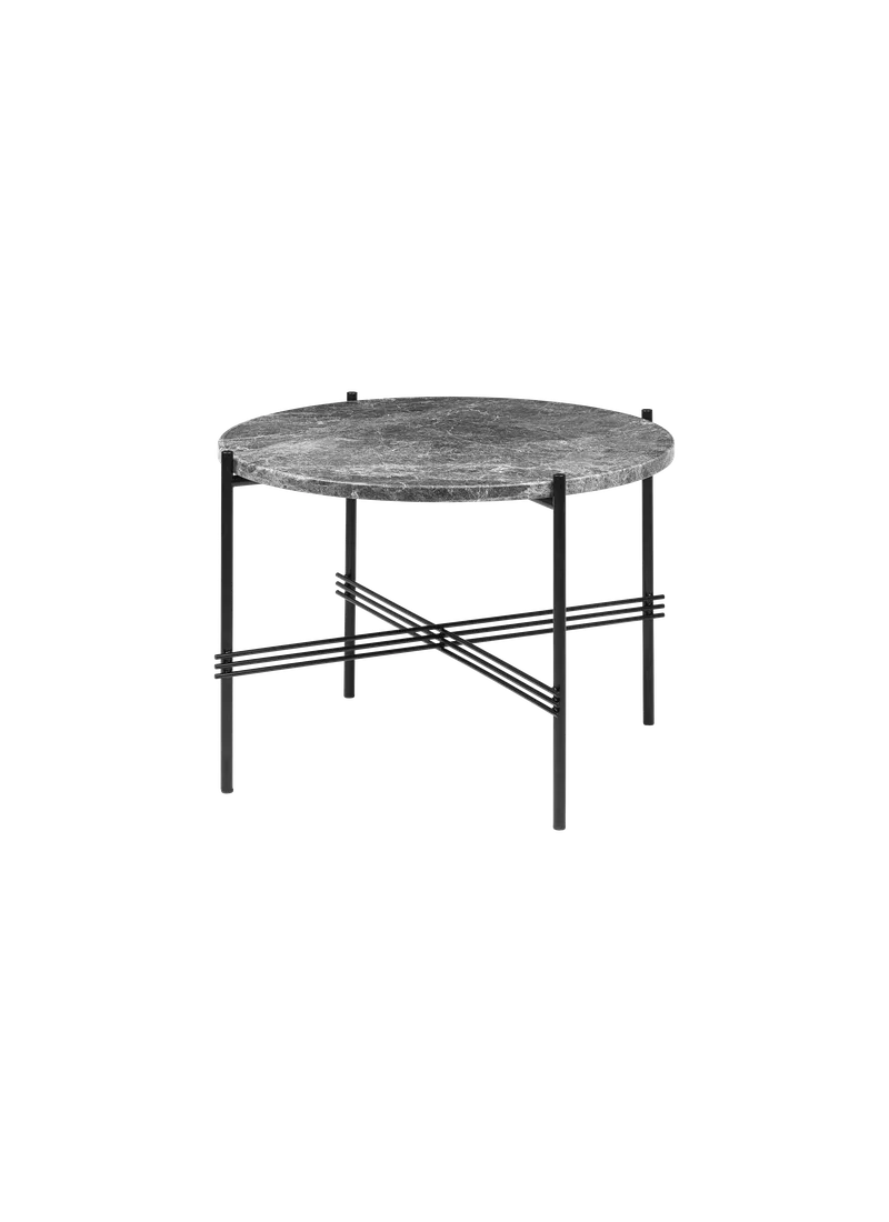 TS Coffee Table, Round van GUBI in Grey Emperador Marble, Black base, Ø55 cm – productfoto