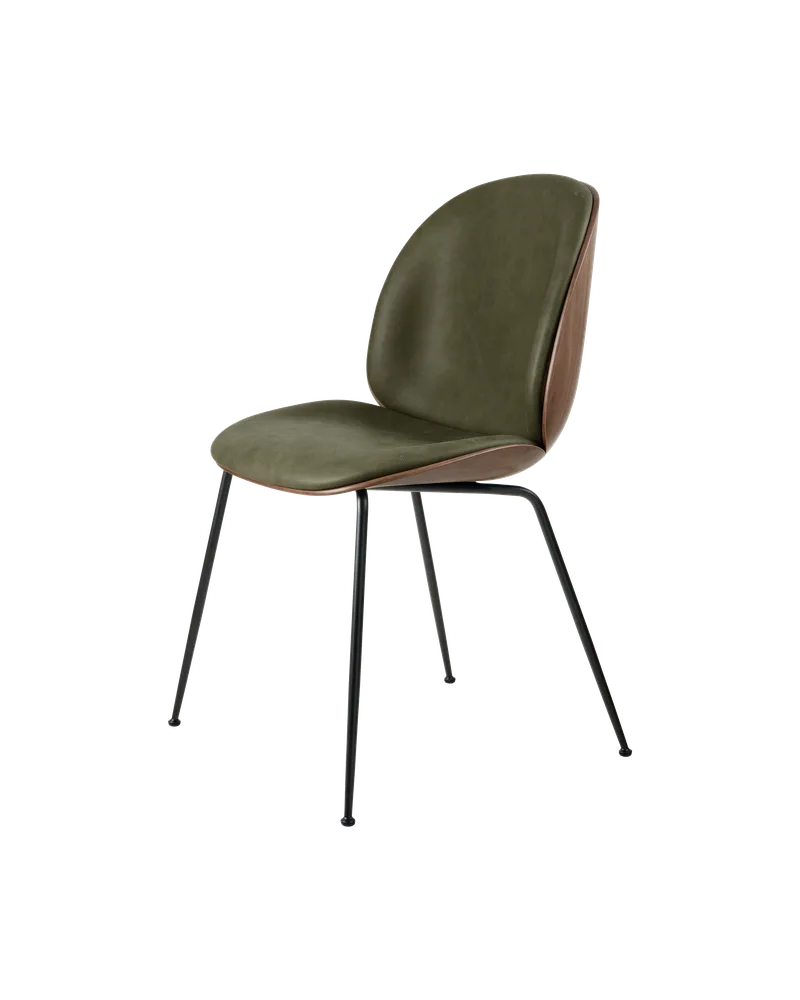 Beetle Dining Chair, 3D Veneer & Front Upholstered by GUBI in Soft Leather, GUBI (Army, Standard), Matt Black, American Walnut Semi Matt Lacquered, EU – product photo 5 of 5