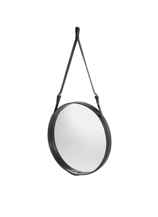 Adnet Wall Mirror, Circular by GUBI in Black Leather, Ø70 cm – product photo 2 of 7
