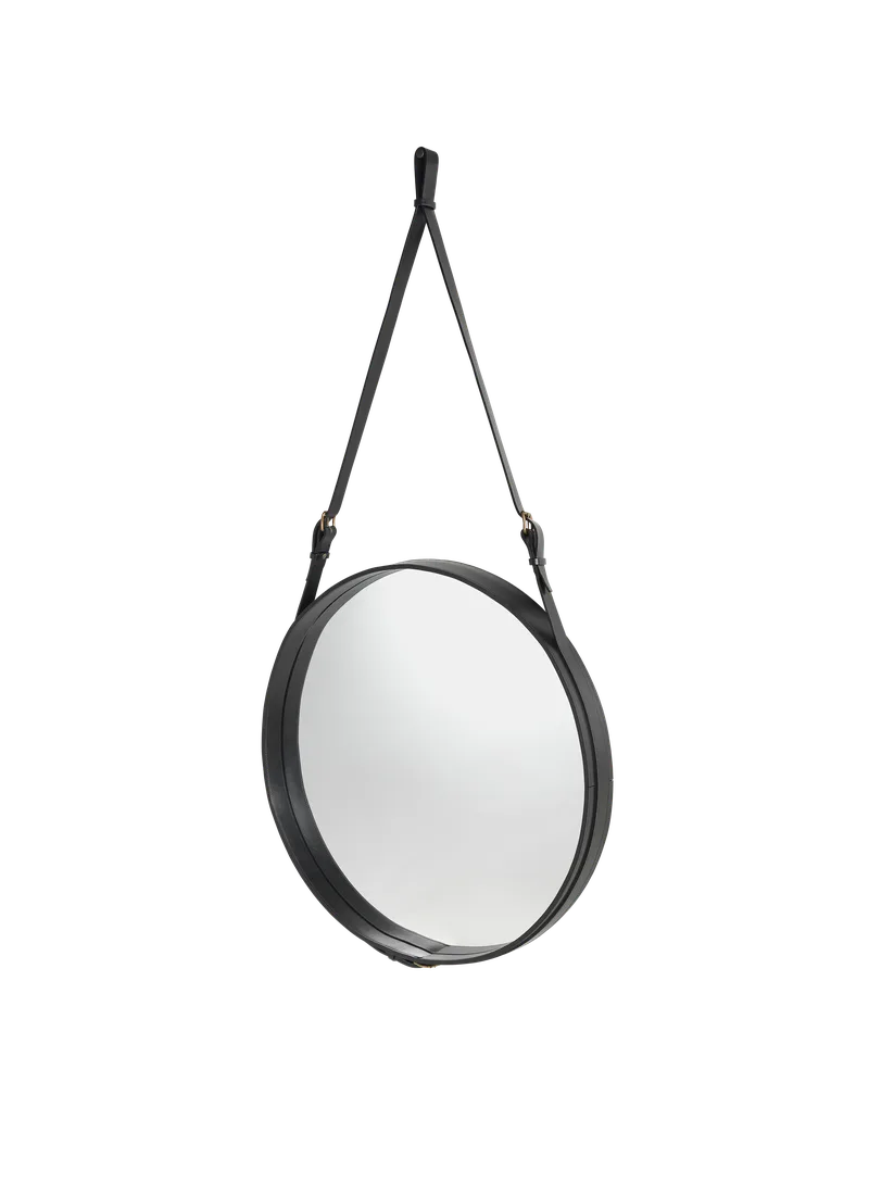 Adnet Wall Mirror, Circular by GUBI in Black Leather, Ø70 cm – product photo 2 of 7