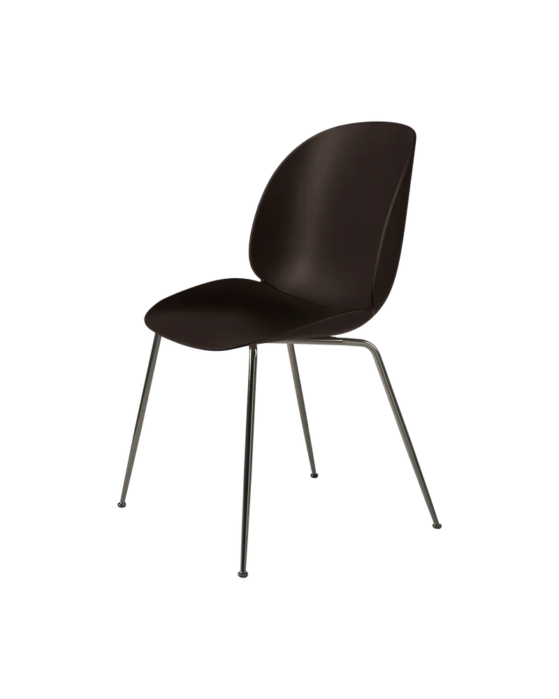 Beetle Dining Chair, Un-Upholstered by GUBI in Mocha Brown, Conic base, Black Chrome – product photo 3 of 3