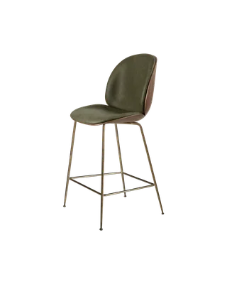 Beetle Counter Chair, 3D Veneer & Front Upholstered by GUBI in American Walnut Semi Matt Lacquered, Antique Brass, Soft Leather, GUBI (Army, Standard) – product photo 2 of 2