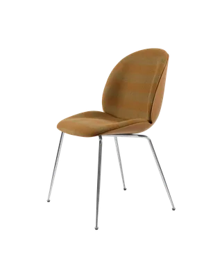 Beetle Dining Chair, Front Upholstered by GUBI in Kvadrat Sahco, Acca Stripe 0331, Chrome, Amber Brown – product photo 5 of 5
