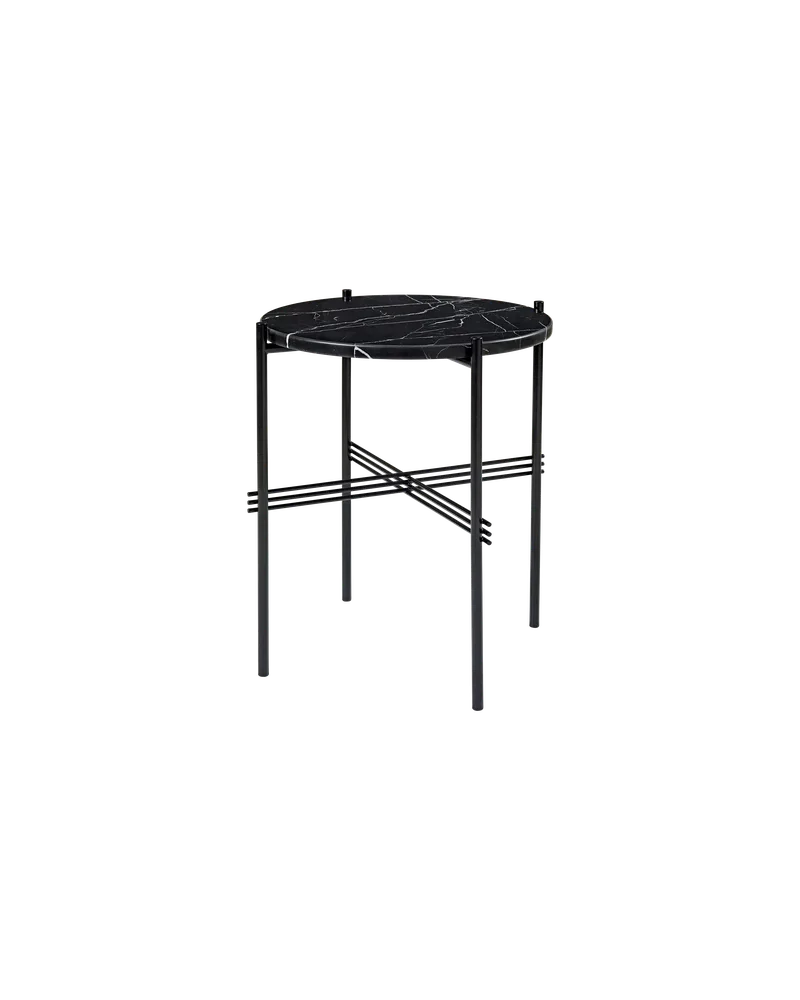 TS Side Table, Round van GUBI in Black Marquina Marble, Black base – productfoto