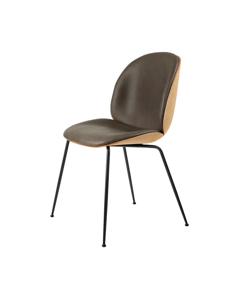 Beetle Dining Chair, 3D Veneer & Front Upholstered by GUBI in Soft Leather, GUBI (Gray, Standard), Matt Black, Oak Semi Matt Lacquered, EU – product photo 3 of 3
