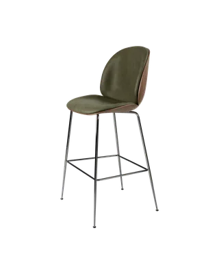 Beetle Bar Chair, 3D Veneer & Front Upholstered by GUBI in Soft Leather, GUBI (Army, Standard), American Walnut Semi Matt Lacquered, Black Chrome – product photo 2 of 2