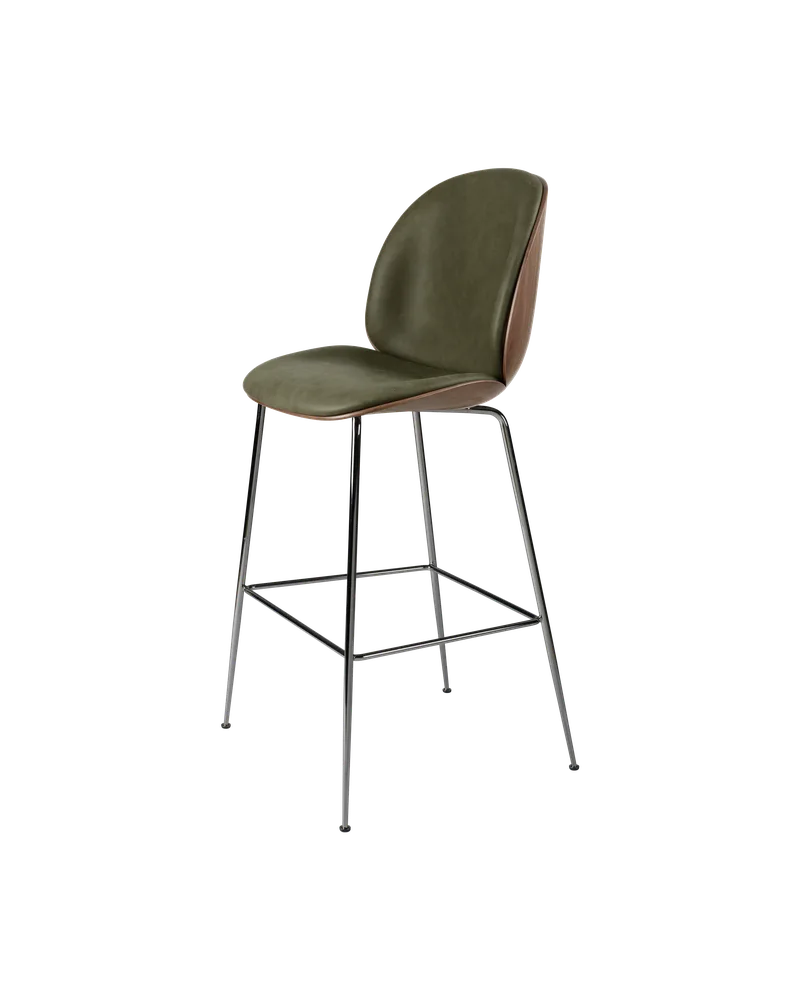 Beetle Bar Chair, 3D Veneer & Front Upholstered by GUBI in Soft Leather, GUBI (Army, Standard), American Walnut Semi Matt Lacquered, Black Chrome – product photo 2 of 2