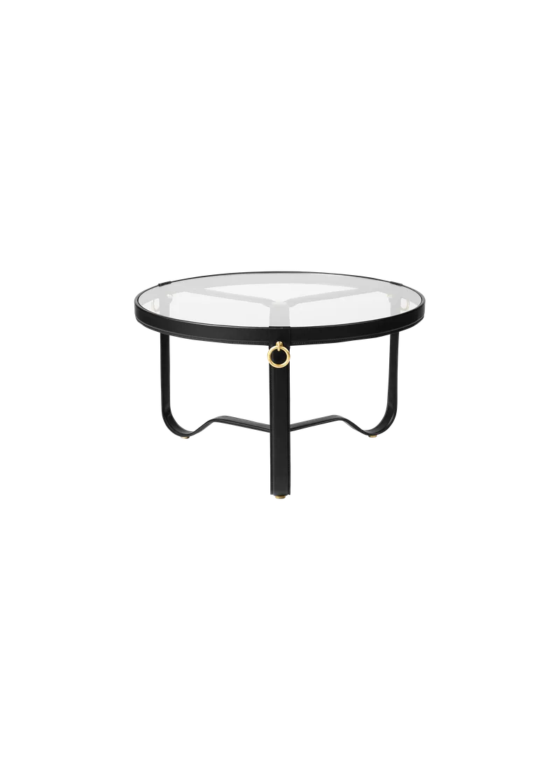 Adnet Coffee Table, Circular by GUBI in Black Leather, Glass, Ø70 cm – product photo 3 of 3