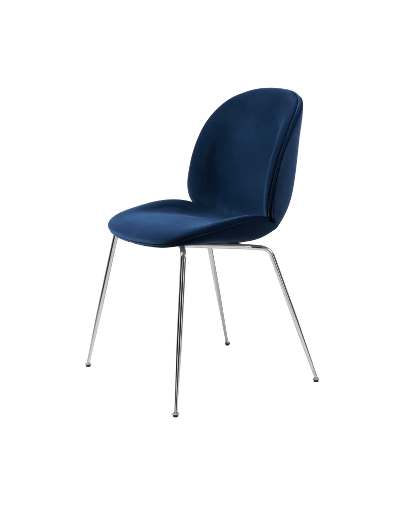 Beetle Dining Chair, Fully Upholstered von GUBI in Sunday, Dedar (003, Standard), Conic base, Chrome – Produktfoto 5 von 5