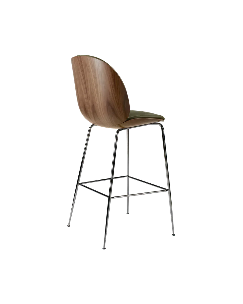 Beetle Bar Chair, 3D Veneer & Front Upholstered by GUBI in Soft Leather, GUBI (Army, Standard), American Walnut Semi Matt Lacquered, Black Chrome – product photo 1 of 2