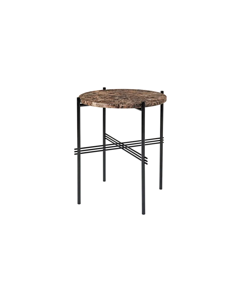 TS Side Table, Round de GUBI en Brown Emperador Marble, Black base – photo du produit