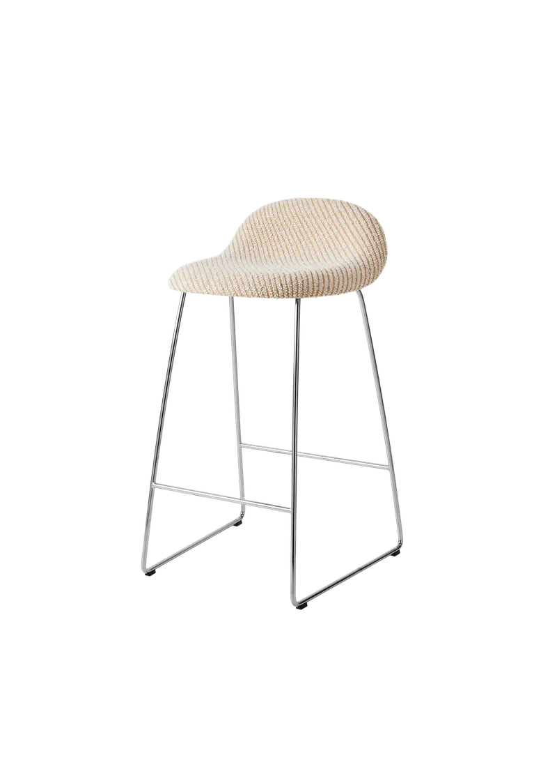 GUBI 3D Counter Stool, Fully Upholstered by GUBI in Lupo Special Diagonal Bouclé, Dedar (009, Standard), Stainless Steel – product photo