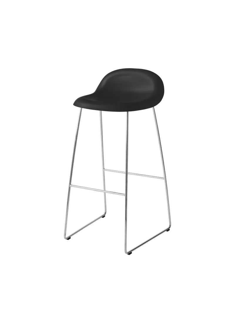 GUBI 3D Bar Stool, Un-Upholstered by GUBI in Black, Polished Stainless Steel, Sledge base – product photo