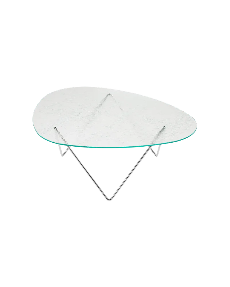 Pedrera Coffee Table by GUBI in Transparent Structured Glass, Chrome – product photo