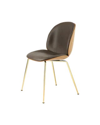 Beetle Dining Chair, 3D Veneer & Front Upholstered by GUBI in Soft Leather, GUBI (Gray, Standard), Brass Semi Matt, Oak Semi Matt Lacquered, EU – product photo 3 of 3