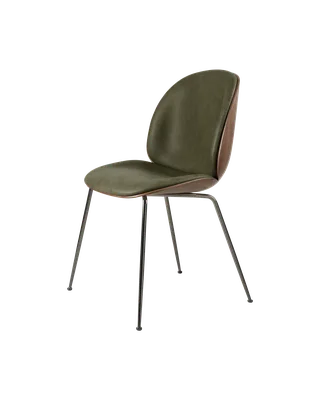 Beetle Dining Chair, 3D Veneer & Front Upholstered by GUBI in Soft Leather, GUBI (Army, Standard), Black Chrome, American Walnut Semi Matt Lacquered, EU – product photo 5 of 5