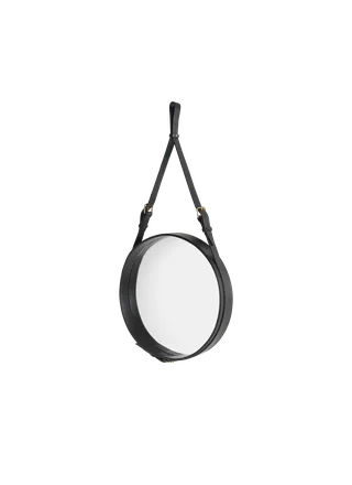 Adnet Wall Mirror, Circular by GUBI in Black Leather, Ø45 cm – product photo 1 of 6