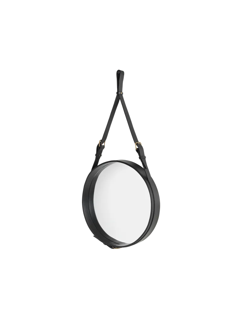 Adnet Wall Mirror, Circular by GUBI in Black Leather, Ø45 cm – product photo 1 of 6