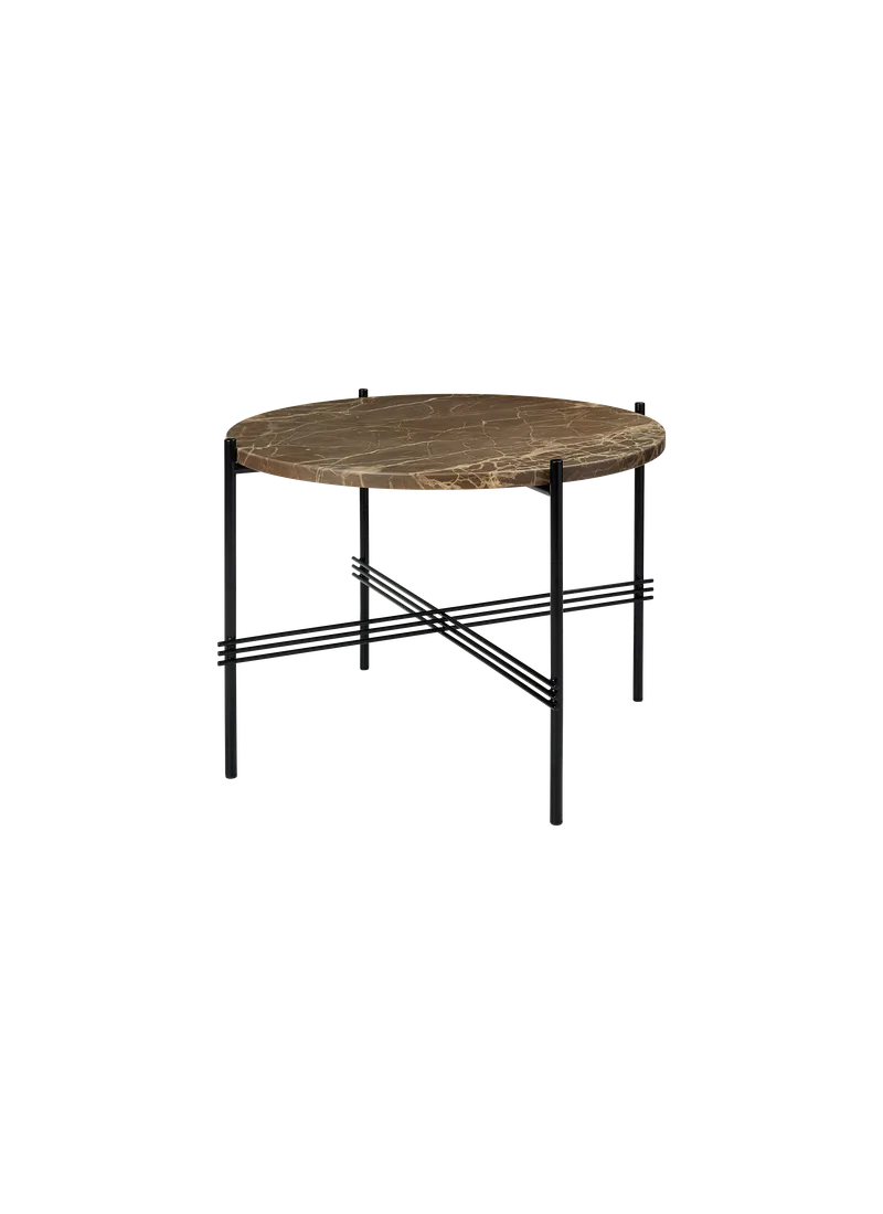 TS Coffee Table, Round van GUBI in Brown Emperador Marble, Black base, Ø55 cm – productfoto