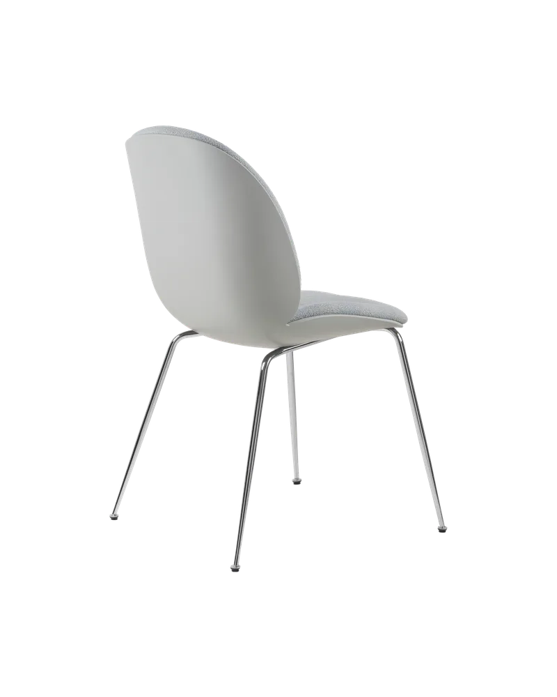 Beetle Dining Chair, Front Upholstered von GUBI in Kvadrat Sahco, Acca Stripe 0731, Chrome, Lunar Gray – Produktfoto 4 von 5