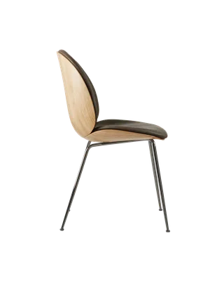 Beetle Dining Chair, 3D Veneer & Front Upholstered by GUBI in Soft Leather, GUBI (Gray, Standard), Black Chrome, Oak Semi Matt Lacquered, GLOBAL – product photo 4 of 5