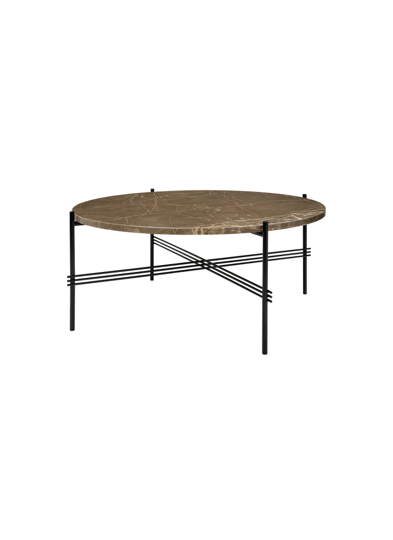 TS Coffee Table, Round van GUBI in Brown Emperador Marble, Black base, Ø80 cm – productfoto