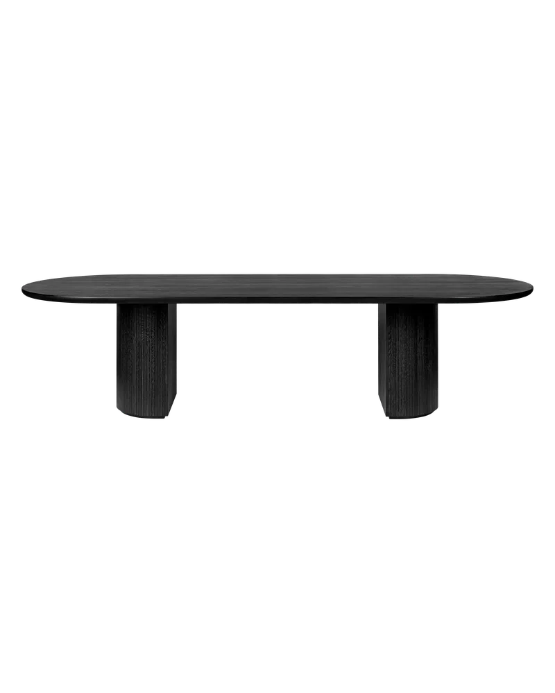 Moon Dining Table, Elliptical by GUBI in Brown/Black Stained Solid Oak Lacquered, Brown/Black Stained Oak Veneer, 290 × 105 cm – product photo