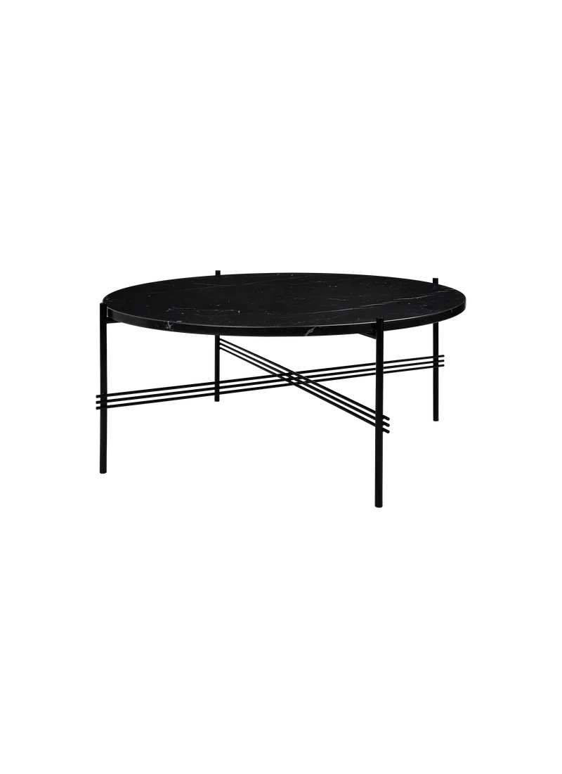 TS Coffee Table, Round van GUBI in Black Marquina Marble, Black base, Ø80 cm – productfoto