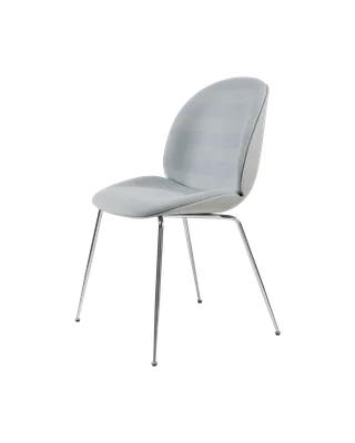 Beetle Dining Chair, Front Upholstered von GUBI in Kvadrat Sahco, Acca Stripe 0731, Chrome, Lunar Gray – Produktfoto 5 von 5