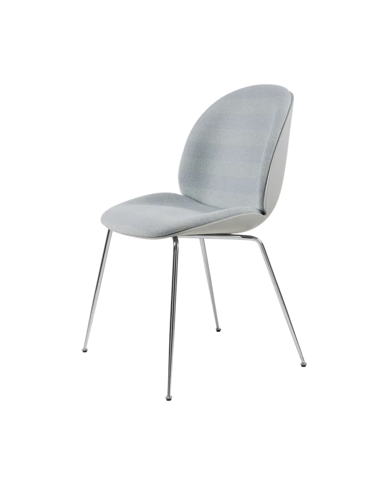 Beetle Dining Chair, Front Upholstered von GUBI in Kvadrat Sahco, Acca Stripe 0731, Chrome, Lunar Gray – Produktfoto 5 von 5