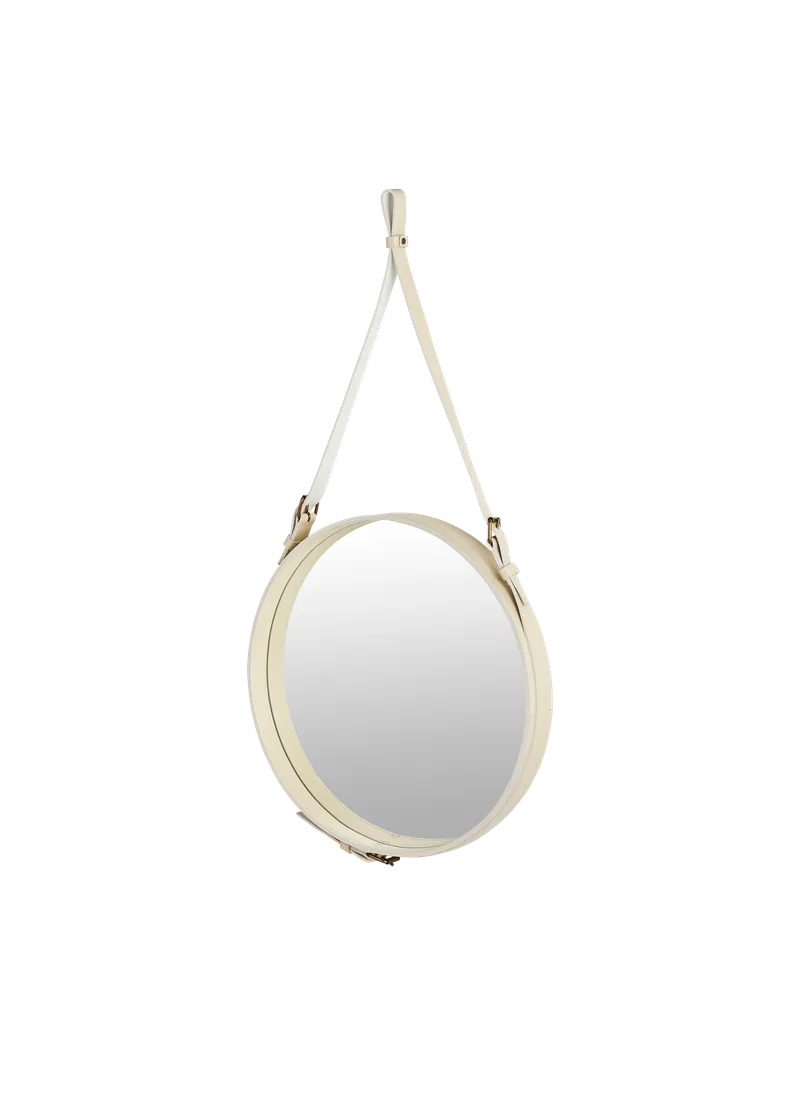 Adnet Wall Mirror, Circular by GUBI in Cream Leather, Ø58 cm – product photo 3 of 4
