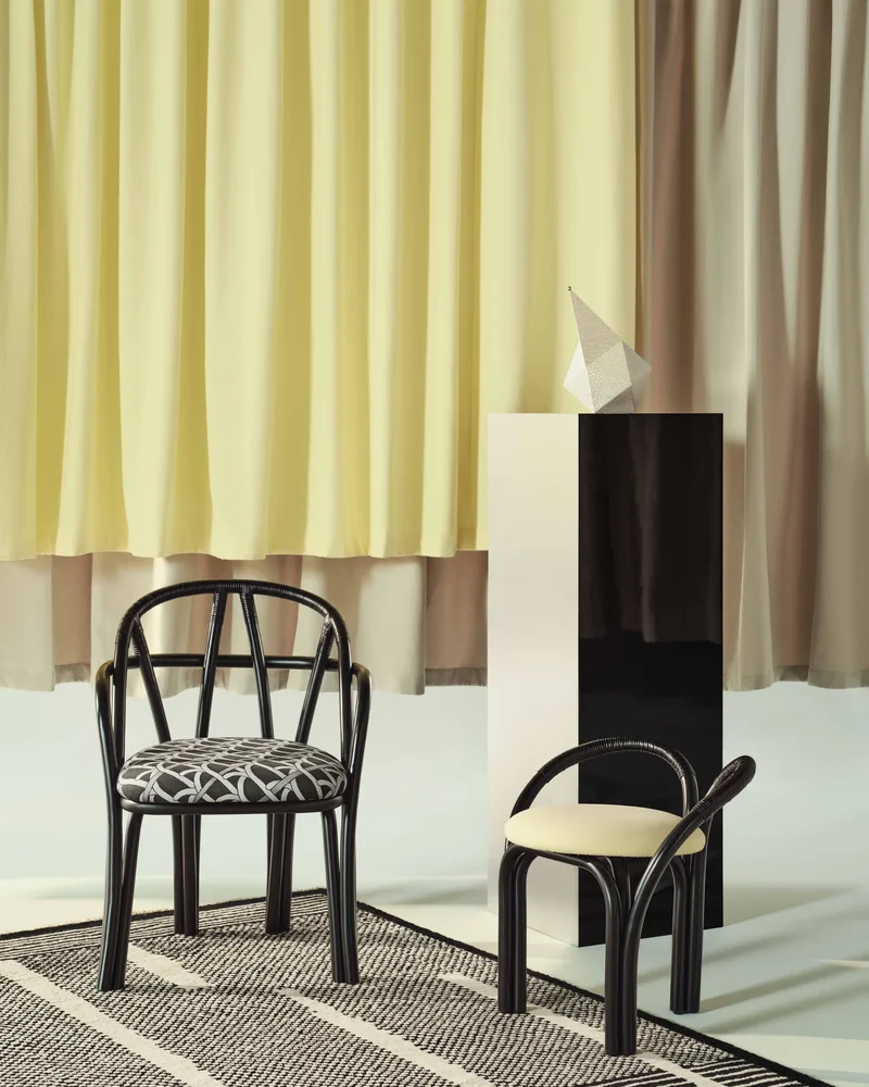 Bistra Dining Armchair by GUBI in Reales Pattern, GUBI (003, Standard), Ebony Painted Rattan – interior photo 3 of 7
