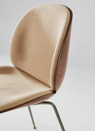 Beetle Dining Chair, 3D Veneer & Front Upholstered by GUBI in Flair Special FR, Dedar (134, Standard), Black Chrome, American Walnut Semi Matt Lacquered, GLOBAL – product photo 4 of 8