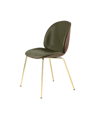 Beetle Dining Chair, 3D Veneer & Front Upholstered by GUBI in Soft Leather, GUBI (Army, Standard), Brass Semi Matt, American Walnut Semi Matt Lacquered, EU – product photo 3 of 3
