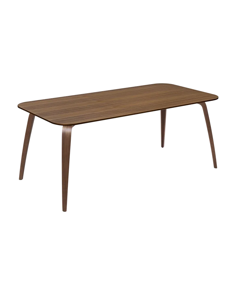 GUBI Dining Table, Rectangular van GUBI in American Walnut Semi Matt Lacquered, American Walnut Semi Matt Lacquered, 180 × 90 cm – productfoto